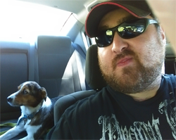 Me and my doggo pal Luz in the car together.