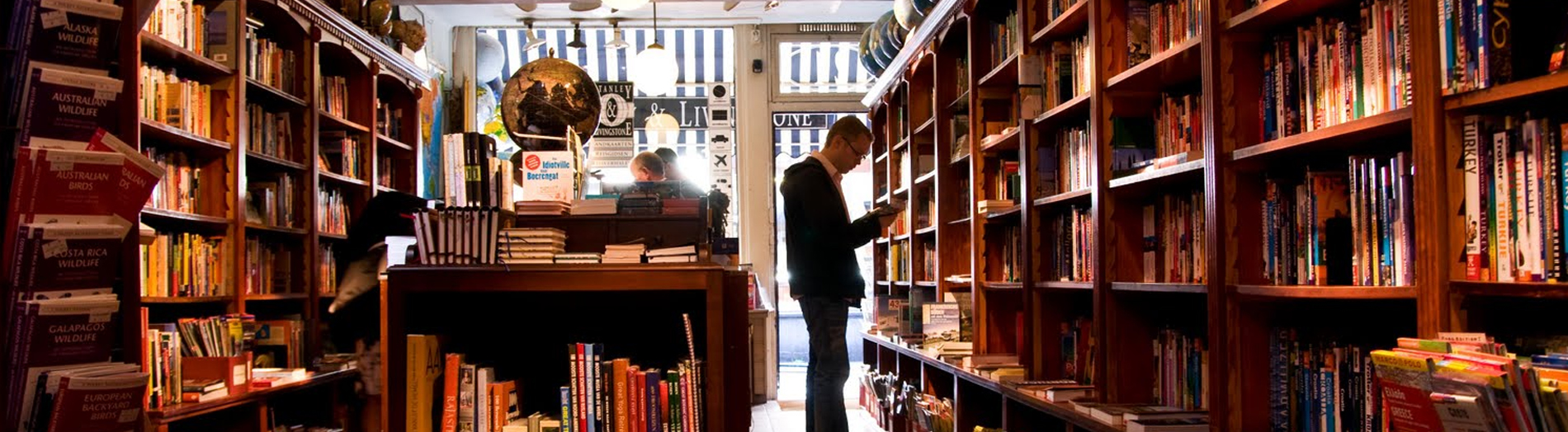 Inside of the book shoppe-man in suit